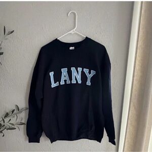Gildan Navy Crewneck Sweatshirt with Light Blue LANY Logo